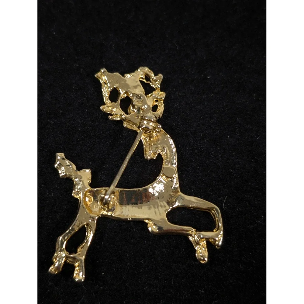 Vintage Reindeer Brooch Gold Tone Rhinestone Christmas Deer‎ Pin